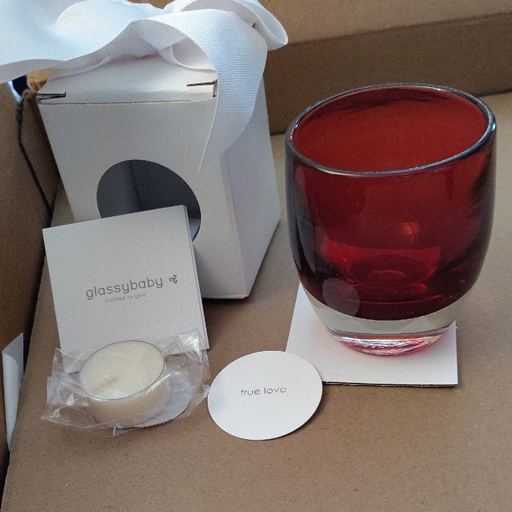 GlassyBaby TRUE LOVE Red Candle Holder